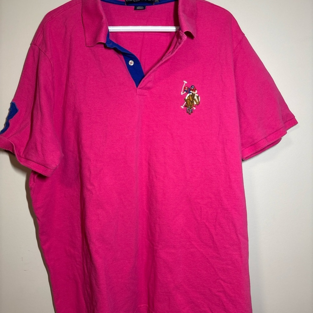 U.S. Polo Assn. Bright Pink Polo with Contrast Navy Placket